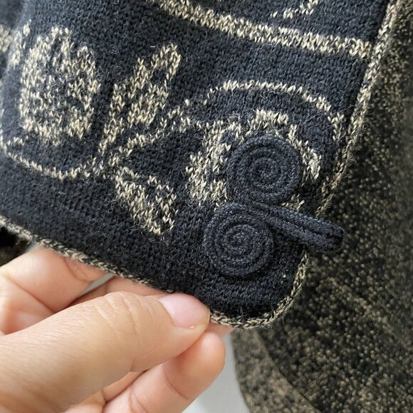 VTG Talbots Size S Black Gold Floral 100% Merino Wool Cardigan w/ Frog Closure - Picture 7 of 16